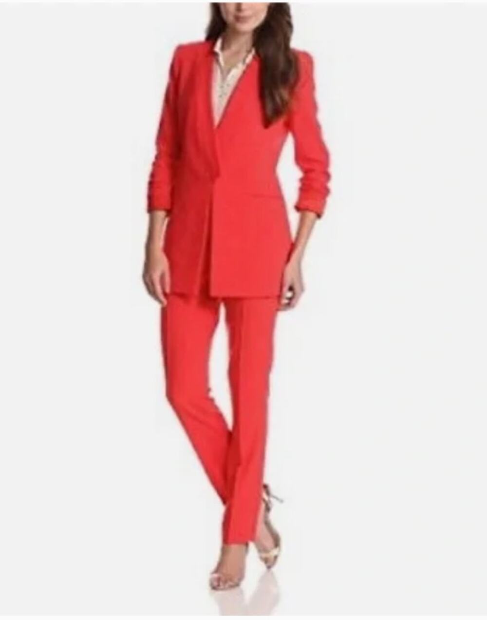 BCBGMAXAZRIA Andres Coral Red Collarless Plunge Blazer // XS